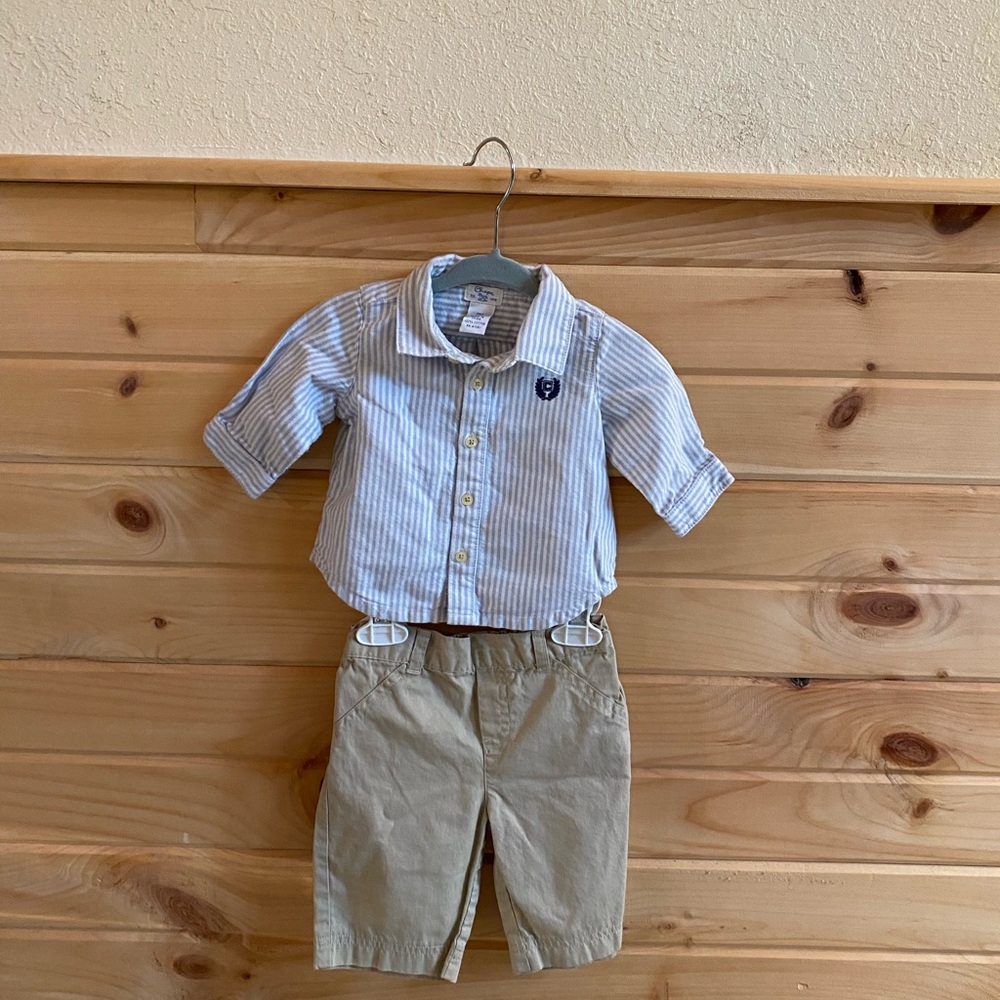 Chaps Blue and White Striped Cotton Shirt + Khaki Pants